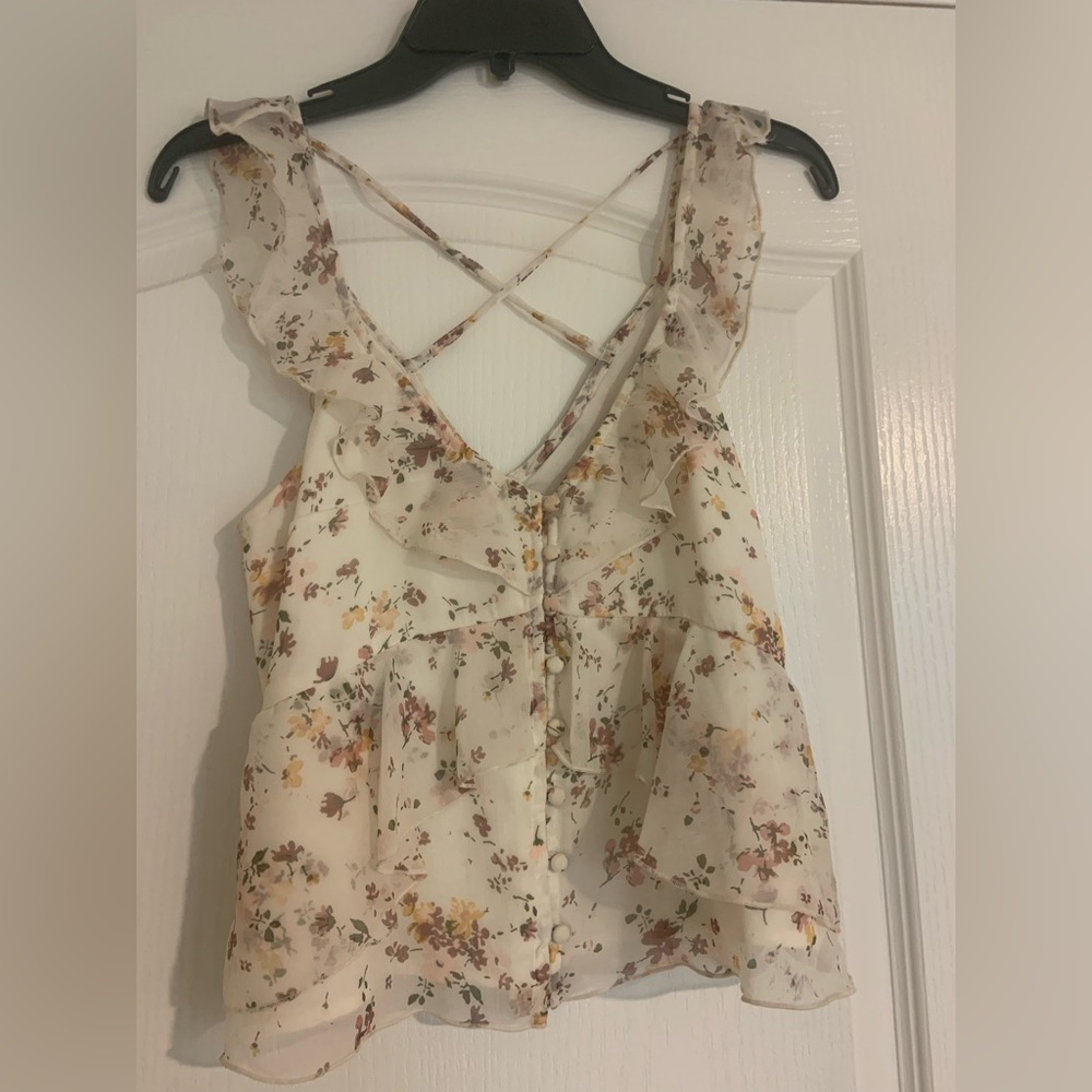 Abercrombie Floral Ruffle Sleeveless Top Small